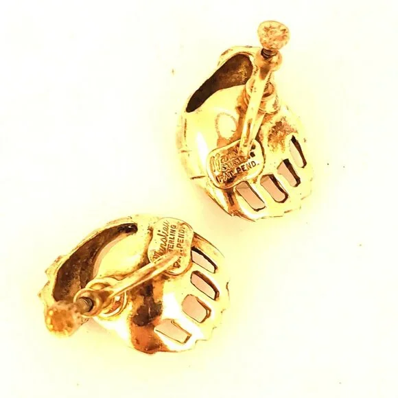 Marslieu Sterling Silver Gold Nautilus Shell Pearl Brooch Earring Set Signed VTG